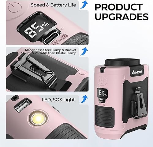 Miniatura 6 de AMACOOL Ventilador de cintura portátil con clip, tiempo máximo de trabajo de 40 horas, ventilador de camisa recargable de 10000 mAh con luz, 16000
