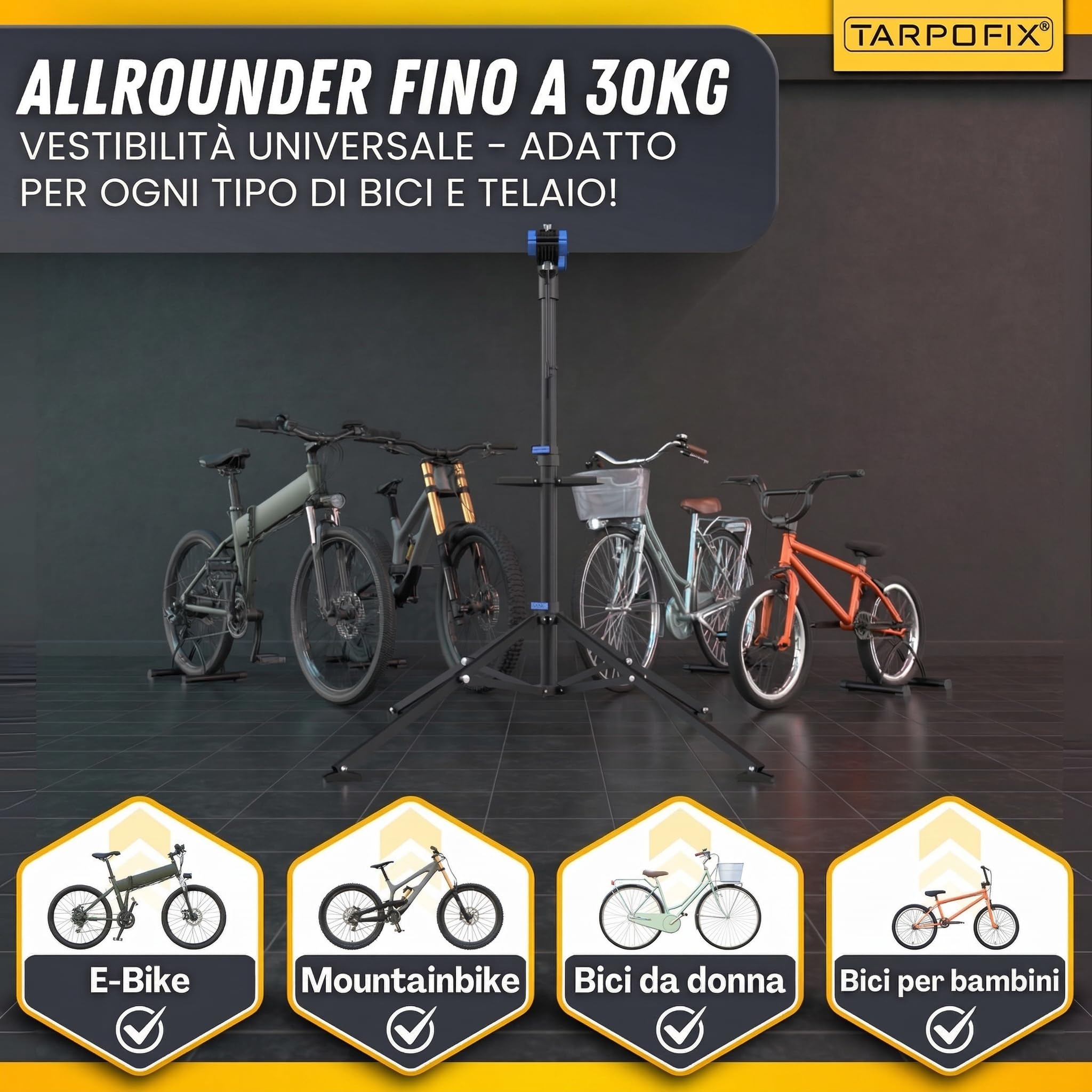 Tarpofix® Cavalletto Manutenzione Bici fino a 30 kg | Premium Cavalletto Bici | Stabile e Regolabile per Bike ed E-Bike | Supporto Professionale per Riparazioni e Manutenzione Bicicletta | Blu