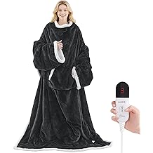 Heated Blanket Wearable Electric Blanket with Foot Pocket and Sleeves, Heating Throw Blanket, Electric Snuggle Blankets, 6 Heating Levels Setting &amp; 4 Hours Auto Shut Off, Machine Washable (Long, Grey)