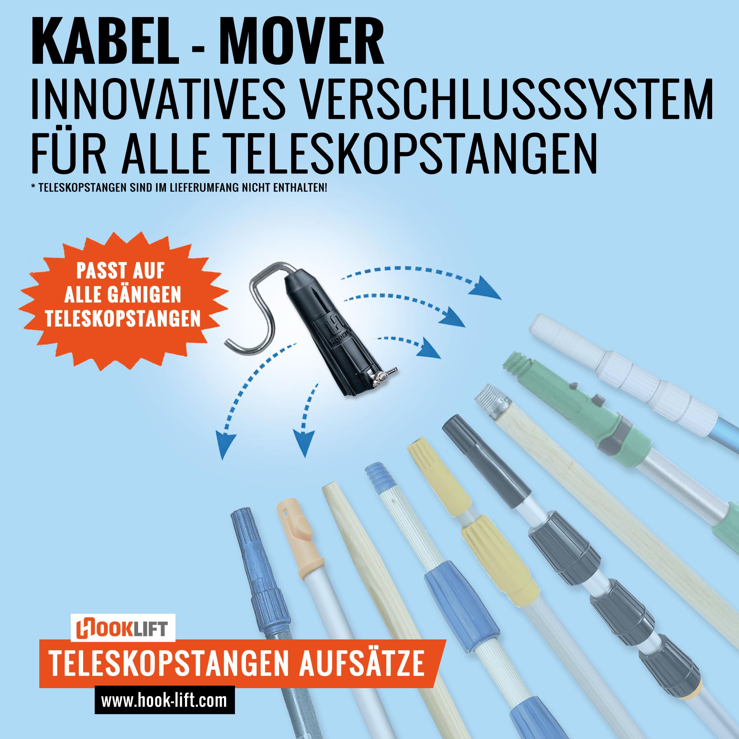 Teleskopstangenaufsatz Kabel-Mover Aufsatz universell – Kabelhalter zum Einhaken, Anheben und Positionieren von Kabeln, Lichterketten & Leitungen für Haushalt, Garten & Montage.