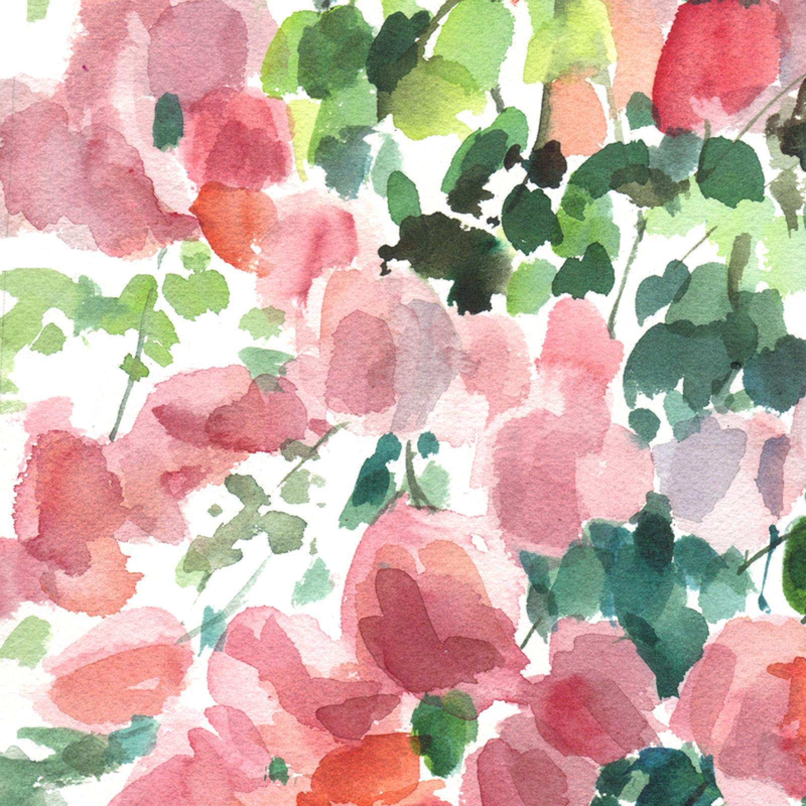 Amazon｜抽象絵画花はピンクグリーンの美しい水彩画の花のポスターを