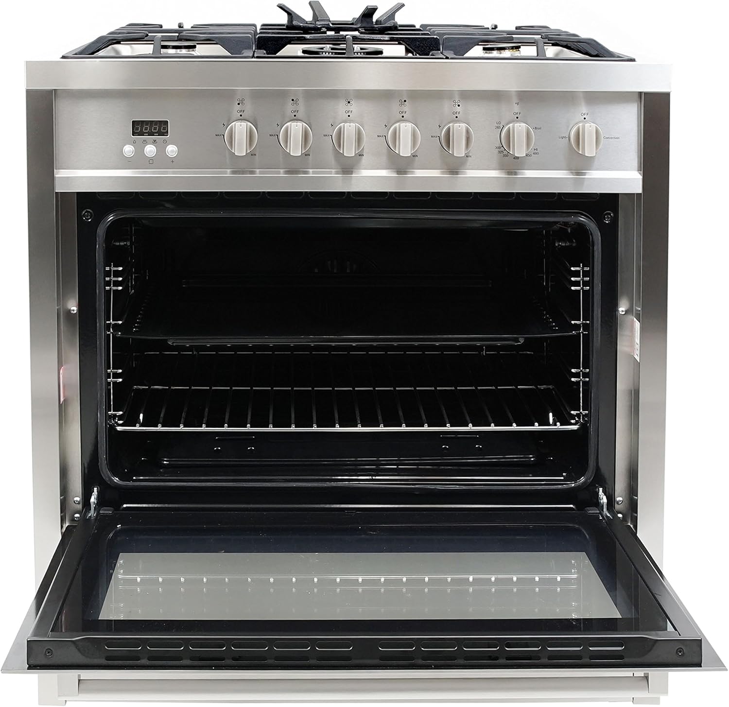 Cosmo COS-965AGC 36 in. Nebula Collection 3.8 cu. ft. Gas Range, 5 Burners, Rapid Convection Oven, Cast Iron Grates in Stainless Steel