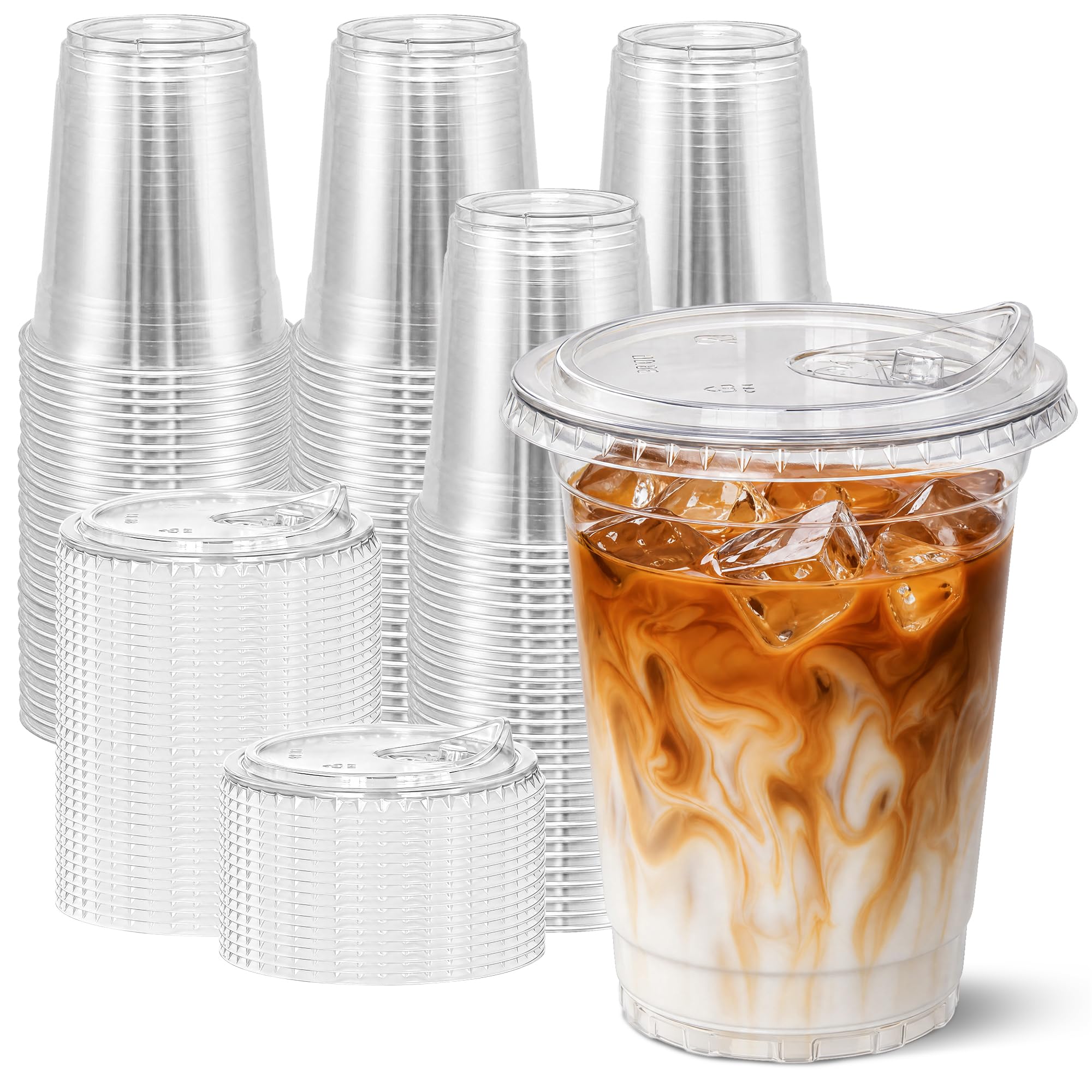 Ginkgo 100 Pack 16 oz Clear Plastic Cups with Strawless Sip Lids