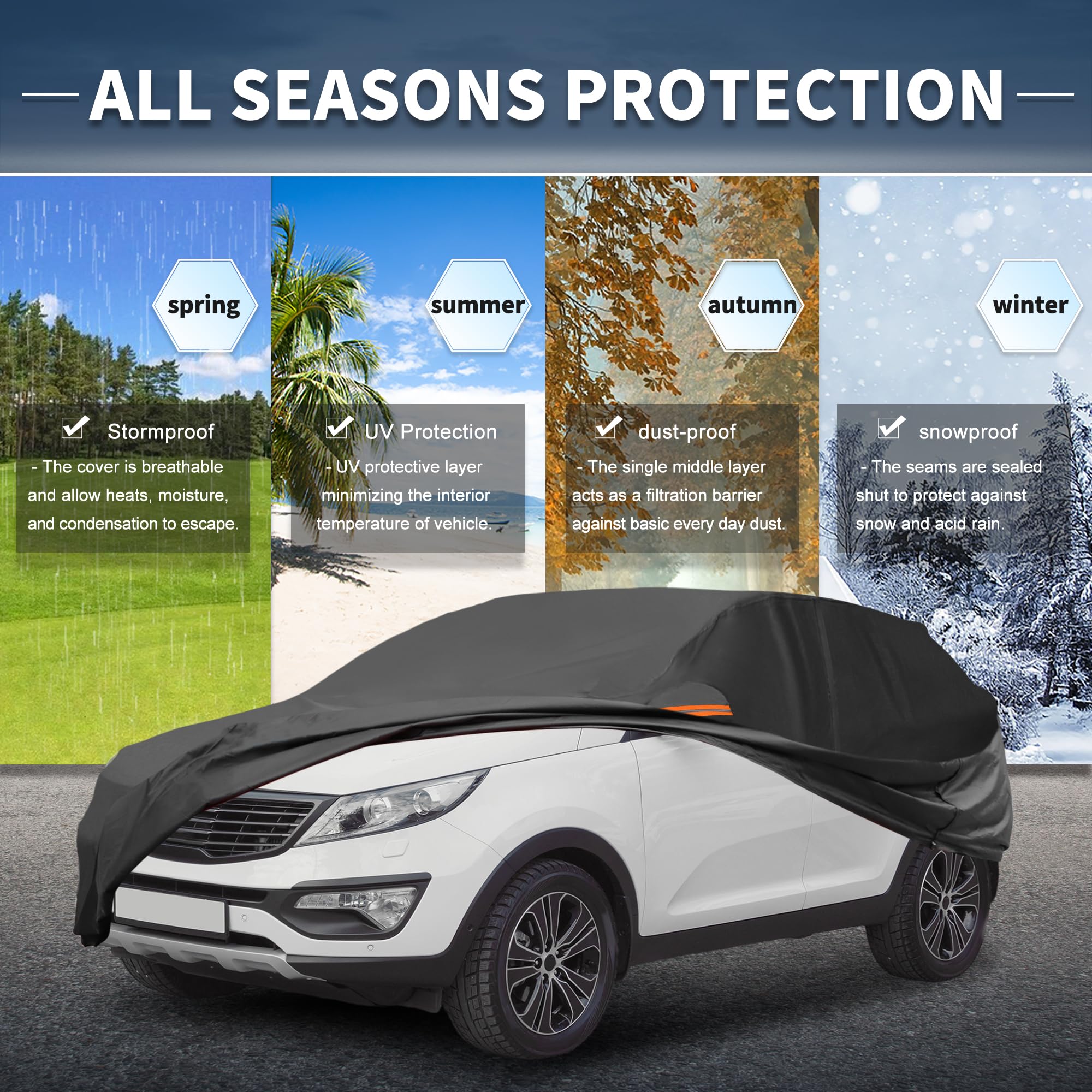 X AUTOHAUX Housse de Voiture Toutes Saisons pour Kia Sportage - Imperméable, Coupe-Vent et résistante aux UV - Fermeture éclair latérale Gauche - Matériau PU 210D