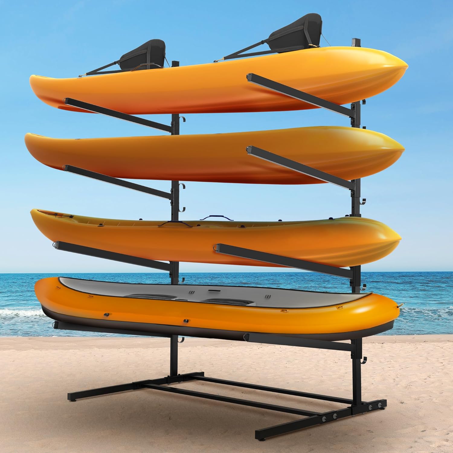 Rengue Kayak Storage Rack, Heavy Duty Freestanding Kayak Stand for Kayaks, SUPs, Canoe and Paddleboard Kayak Rack for Indoor & Outdoor Use