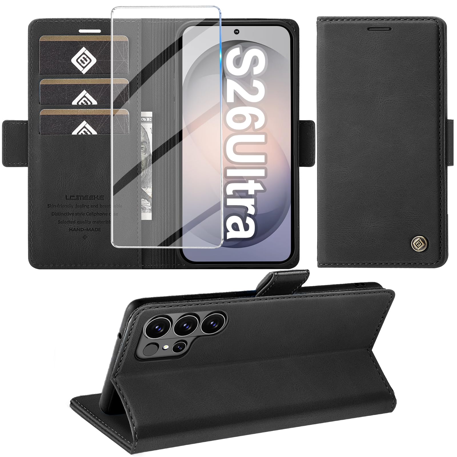 Giyer Handyhülle für Samsung Galaxy S25 FE/S26/S26 Plus/S26 Ultra Hülle mit Schutzfolie, Schutzhülle PU Leder Wallet Flip Case