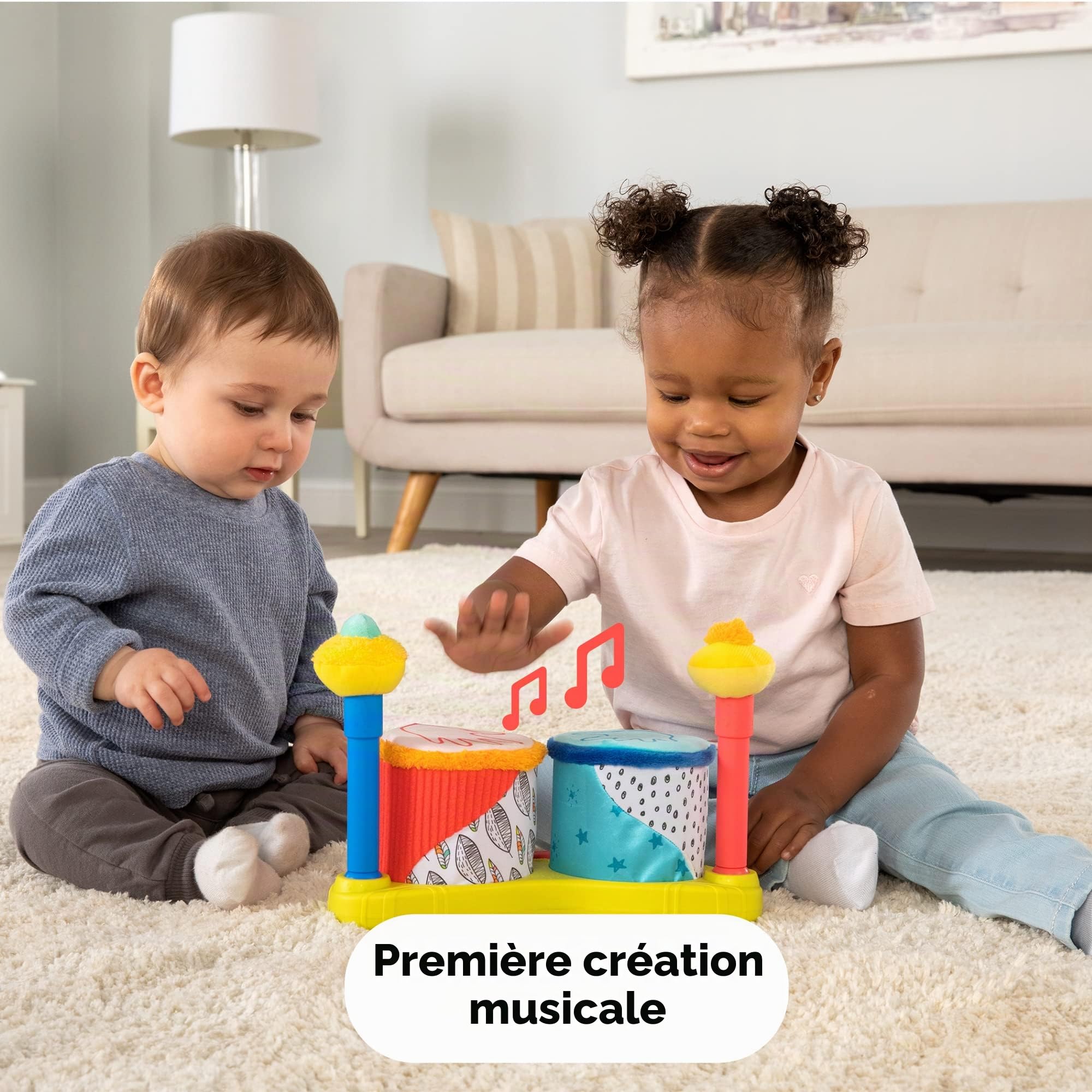 LAMAZE Première Batterie en Tissu, Eveil Musical Sonore, Cadeau Premier Anniversaire, Jouet D'Eveil Bébé A Partir De 12 Mois, L27472, Multicolore