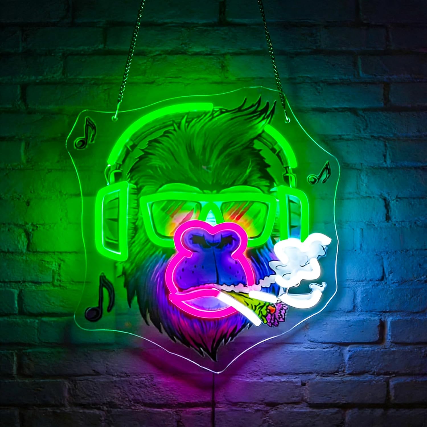 Neon Sign, Gorilla Neon Signs for Wall Decor - Gorilla with Headphones LED Light for Game Room/Man Cave/Bar/Club - USB Powered Light Up Sign Decorations