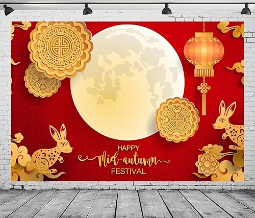 Miniatura 5 de BELECO Telón de fondo de tela de 15 x 10 pies para festival de mediados de otoño, escena de luna llena, linternas rojas, pastel de luna, fondo de