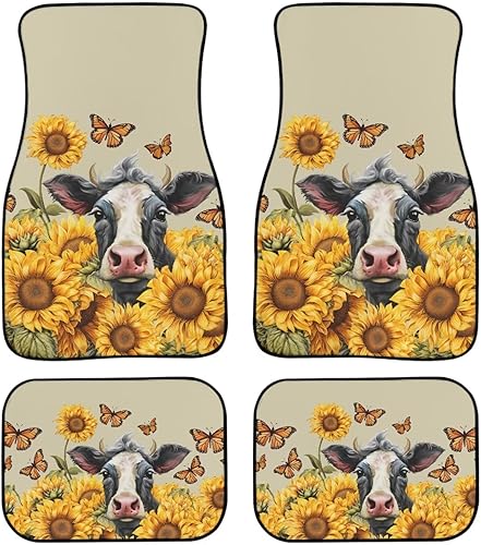 Miniatura 46 de Coloranimal Alfombrillas abstractas hippie para automóvil, 4 piezas, retro, años 60, 70, Groovy Daisy Hippy, alfombrillas universales para la Patrón