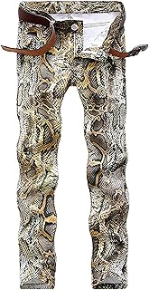 Enrica Men's Casual Printed Jeans Skinny Denim Pants