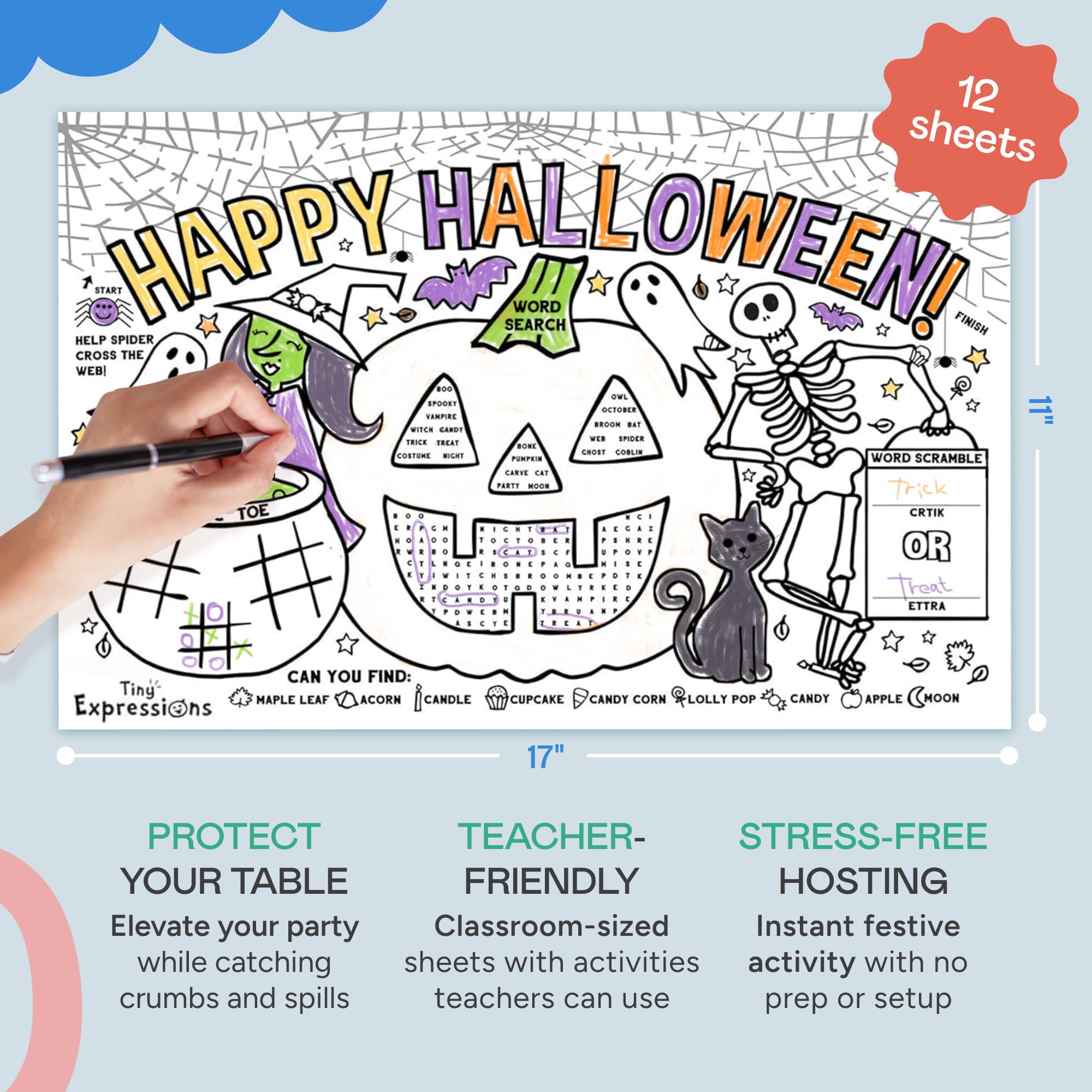 Paper Placemats Halloween Activity Placemats For Kids, Printable ...