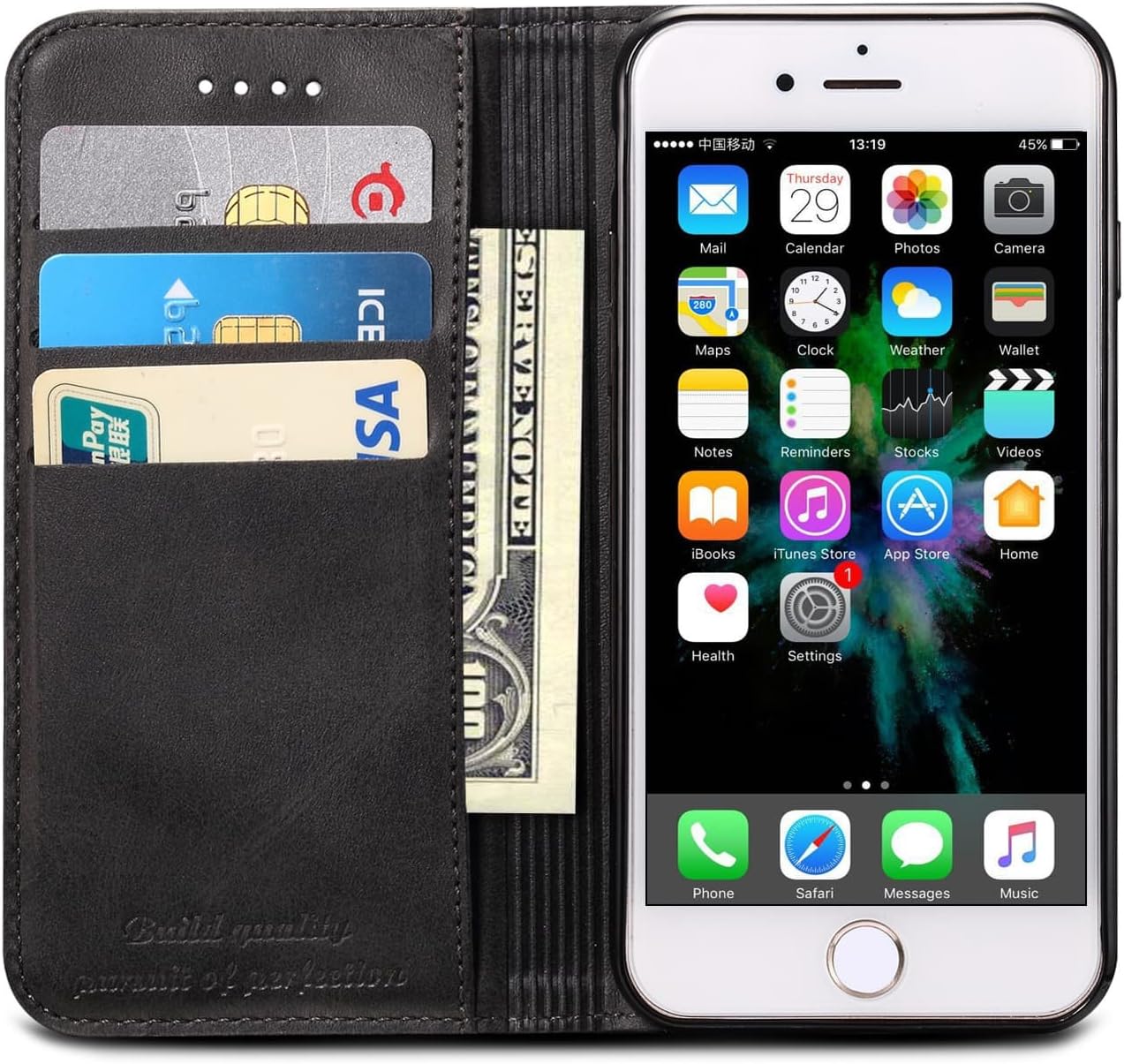 SINIANL iPhone XR Case, Premium Leather Wallet Case Business Credit Card Holder Folio Flip Cover for iPhone XR 6.1 inch 2018 - Black