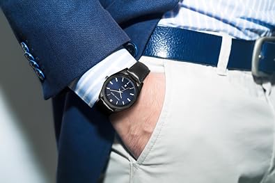 Geoffrey Beene Men's Silver Minimalist Vegan Leather Dress Watch, Genuine Diamond Accent Dial, Classic Quartz, Date, Elegant Design