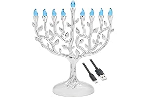 The Dreidel Company LED Battery Operated Silver Hanukkah Menorah