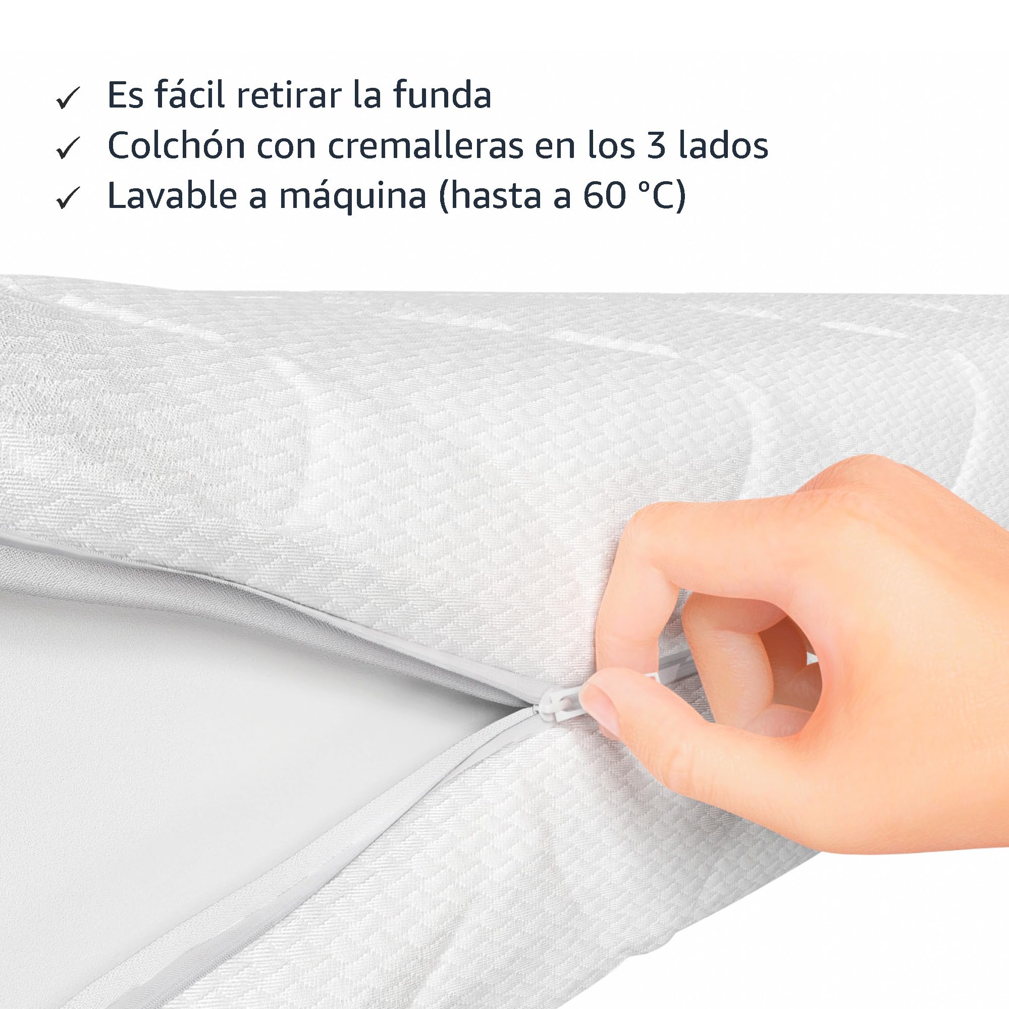 Amazon Basics Colchón de Espuma con 7 Zonas diferenciadas, Firmeza Media (H3), 90 x 200 x 15 cm, Blanco