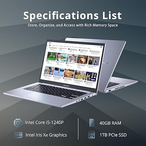 Miniatura 2 de ASUS Vivobook 14 14" FHD - Portátil ligero, Intel Core i5 1240P, 40 GB de RAM, SSD de 1 TB, teclado retroiluminado, gráficos Iris Xe, cámara HD,