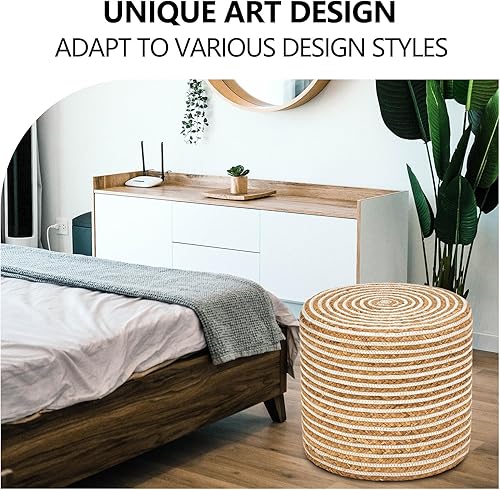 Miniatura 5 de Wimarsbon Puf otomano de 18 pulgadas, puf trenzado natural, puf rústico de tejido a mano, taburete reposapiés bohemio para dormitorio, mesa