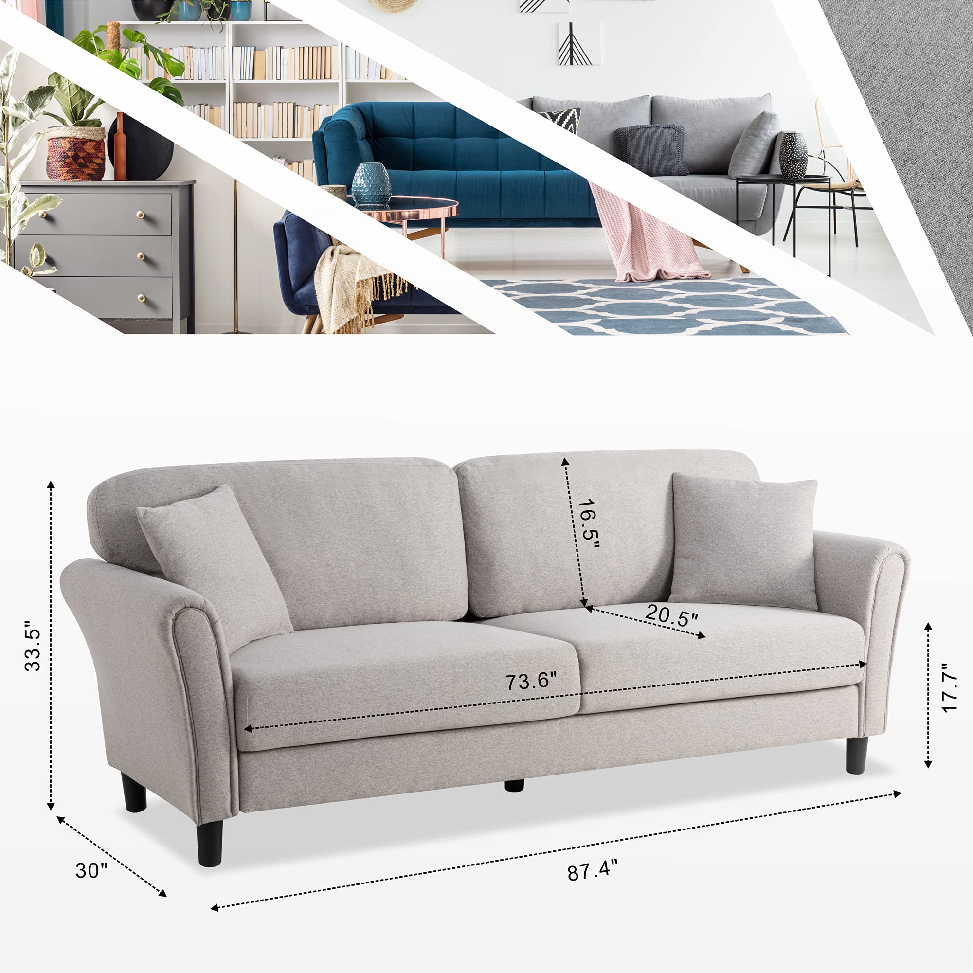 Shintenchi 87” Modern Sofa Loveseat, Oversize Deep Seat Sofa, Loveseat