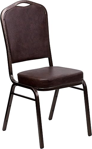 Miniatura 13 de Flash Furniture HERCULES Series - Silla apilable para banquetes con respaldo de corona en tela estampada marrón, marco de vena dorada