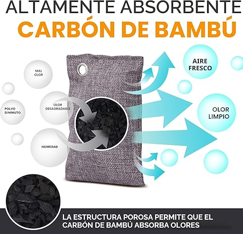 Miniatura 7 de Absorbedor de olores de carbón activado para olores fuertes en el automóvil, armario, zapatos, sótano. 10 bolsas de carbón activado absorbentes