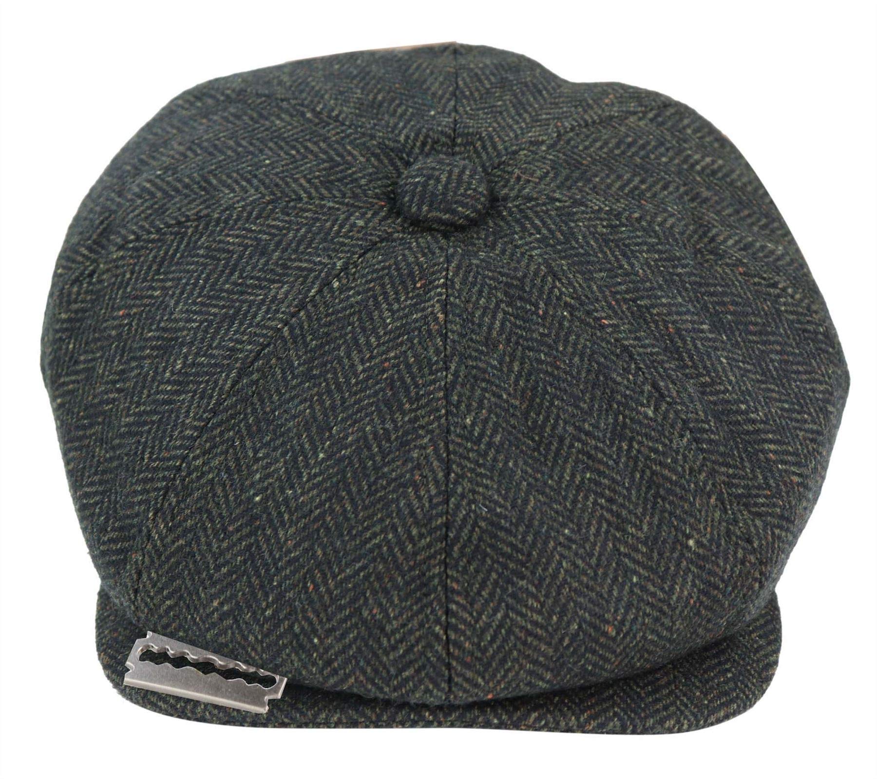 TruClothing Mens Tweed Newsboy Cap Blinder Baker Boy Razor Flat Cap Grandad Hat 8 Panel Olive S