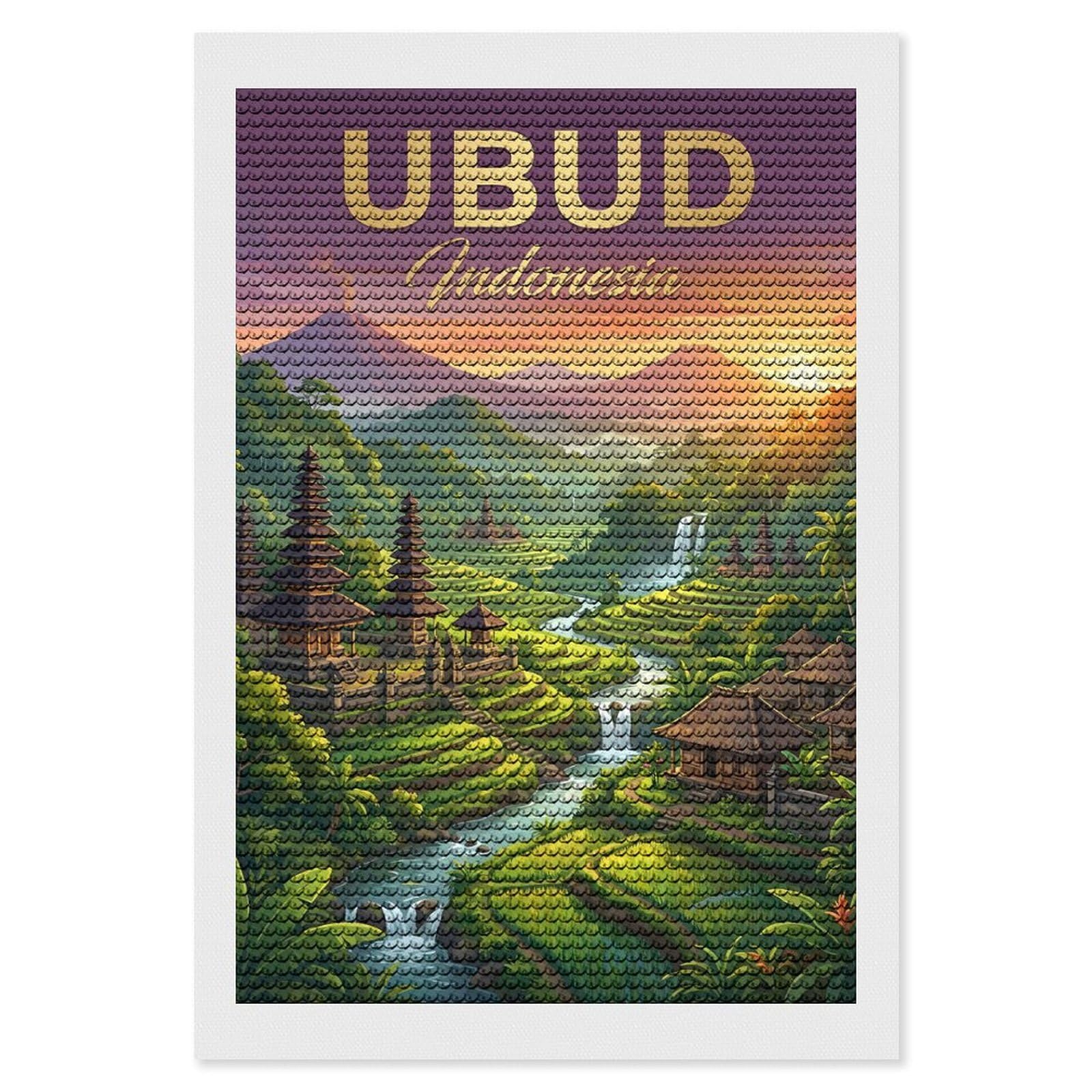 Junmoney Ubud Indonesia Rice Terraces Diamond Painting Kit 8"x12", Easy Handmade Project, Cosy Home Accent, for Craft Lovers, Holiday Gift Idea