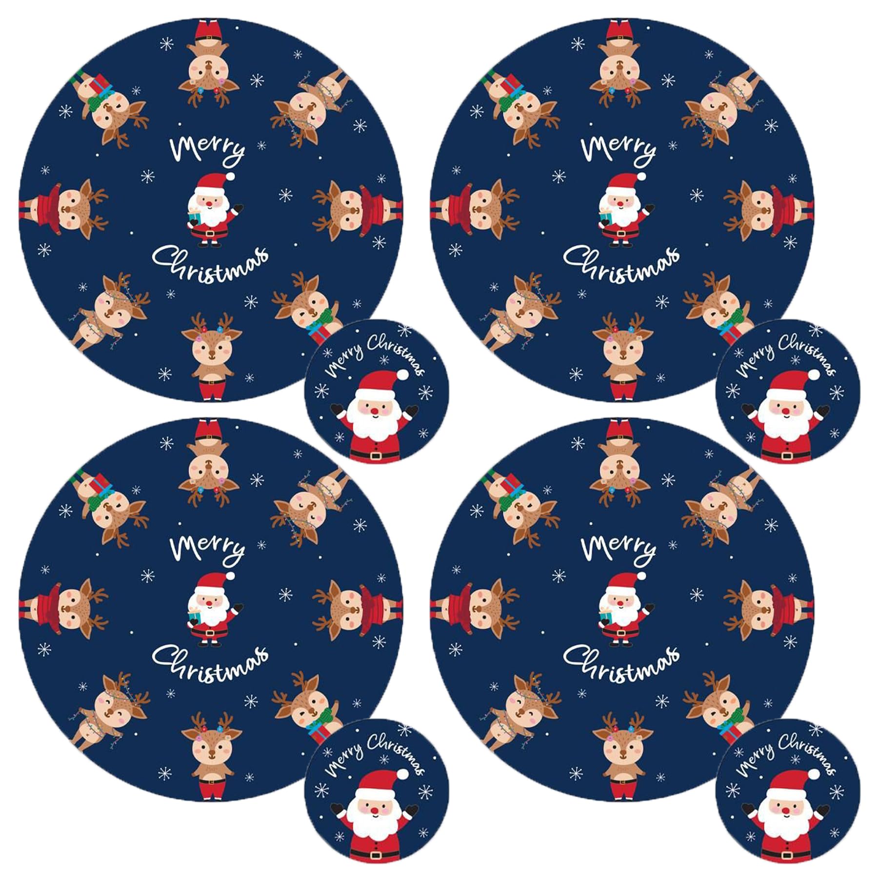 Christmas Placemats and Coasters Set of 8 Santa and Reindeer Design Round
