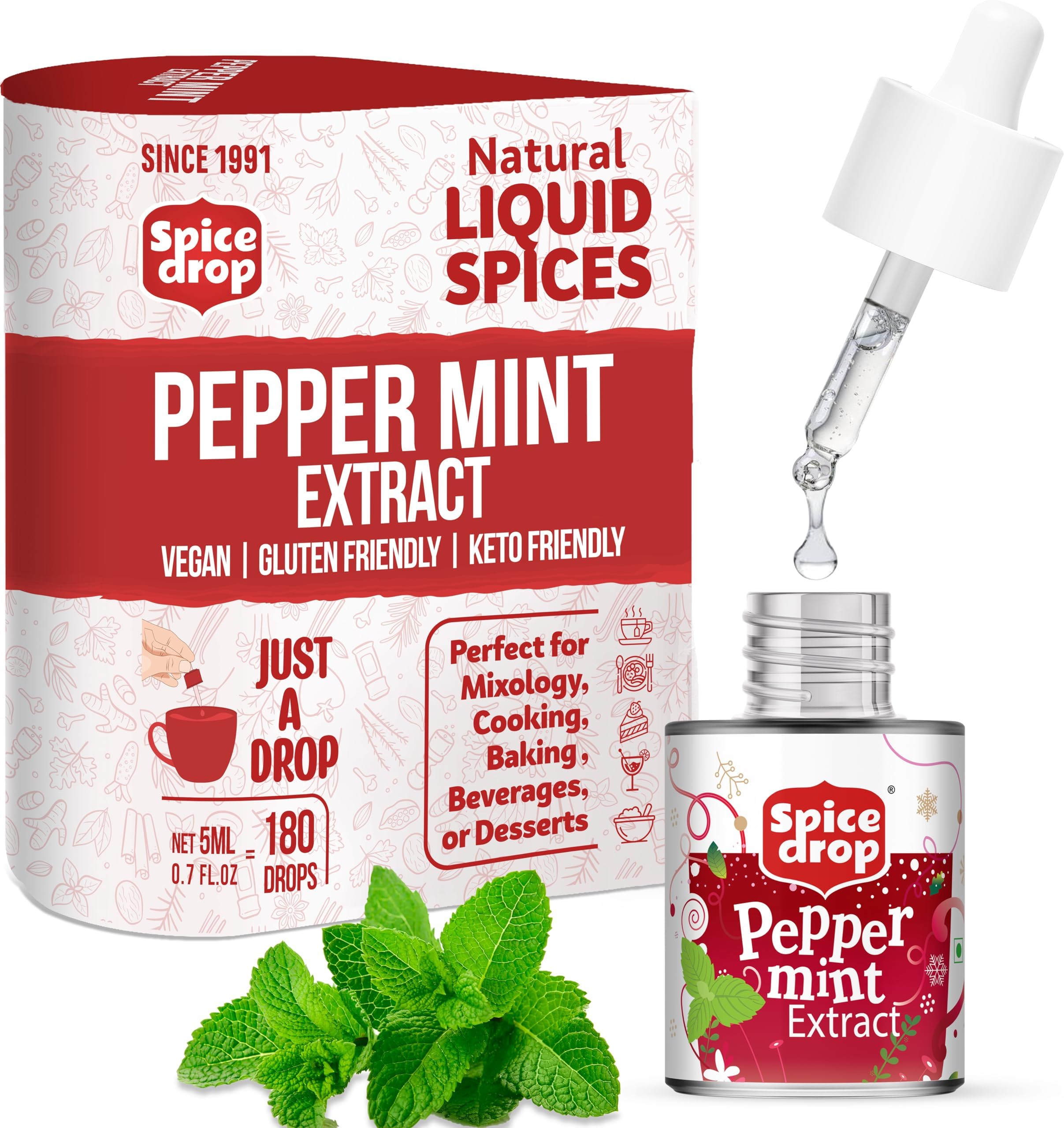 Peppermint Extract - Up to 180 Drops Per Bottle | Tea, Coffee, Cooking, Baking, Dessert | Rich In Quality And Aroma | No Added Color or Preservative | Vegan , Pack of 1