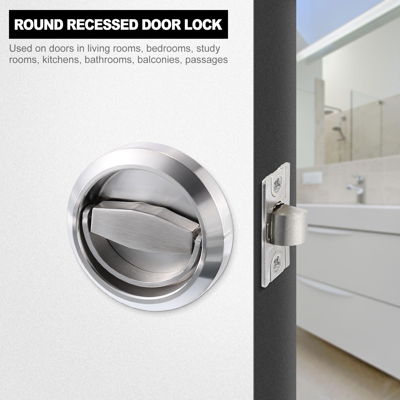 PATIKIL Redondo Empotrada Puerta Cerradura Inoxidable Acero 304 Oculto Empotrado Copa Puerta Manija Muebles Tiradores Pestillo Perilla para Privacidad Bolsillo Puerta Negro