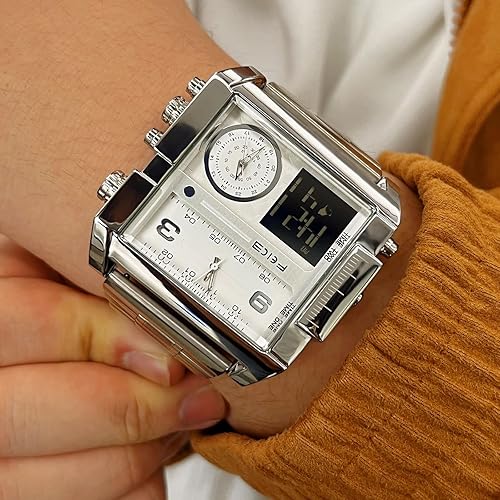 Miniatura 6 de FEICE Wathes para hombres digital LED analógico reloj de pulsera de cuarzo reloj de negocios para hombres reloj multifunción cuadrado cronógrafo 24H