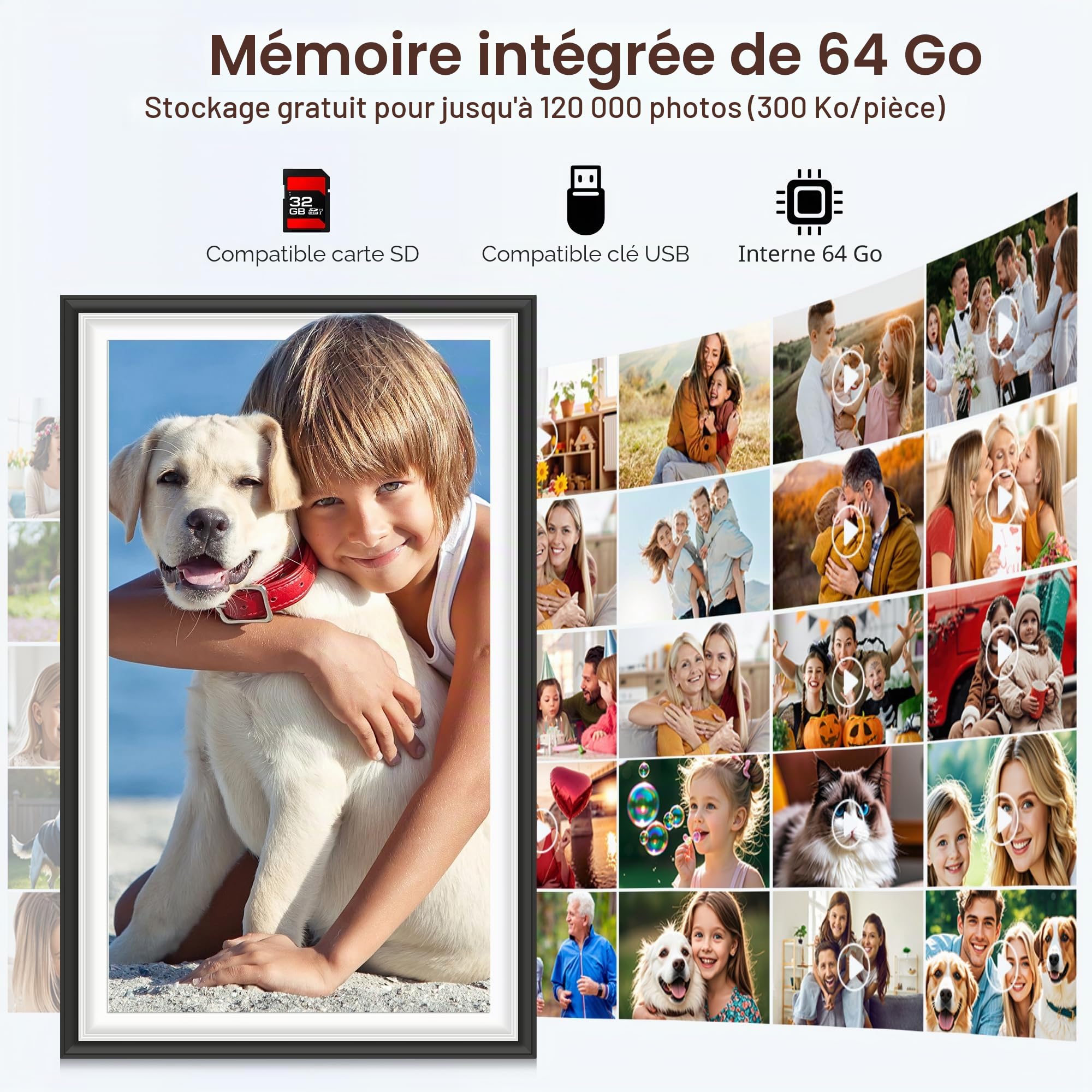Frameo Cadre Photo Numérique 15.6 Pouces, Écran Tactile IPS 1920 x 1080, Mémoire 32 Go, Rotation Automatique, Cadre Photo Numérique Electronique, Partage Photo/Vidéo Instantané (Blanc et