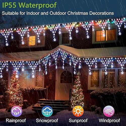 Miniatura 3 de Luces de decoración de Navidad para exteriores de 13.8 pies, 200 luces LED de Navidad con 12 estrellas, cortina de luz regulable con 8 modos para
