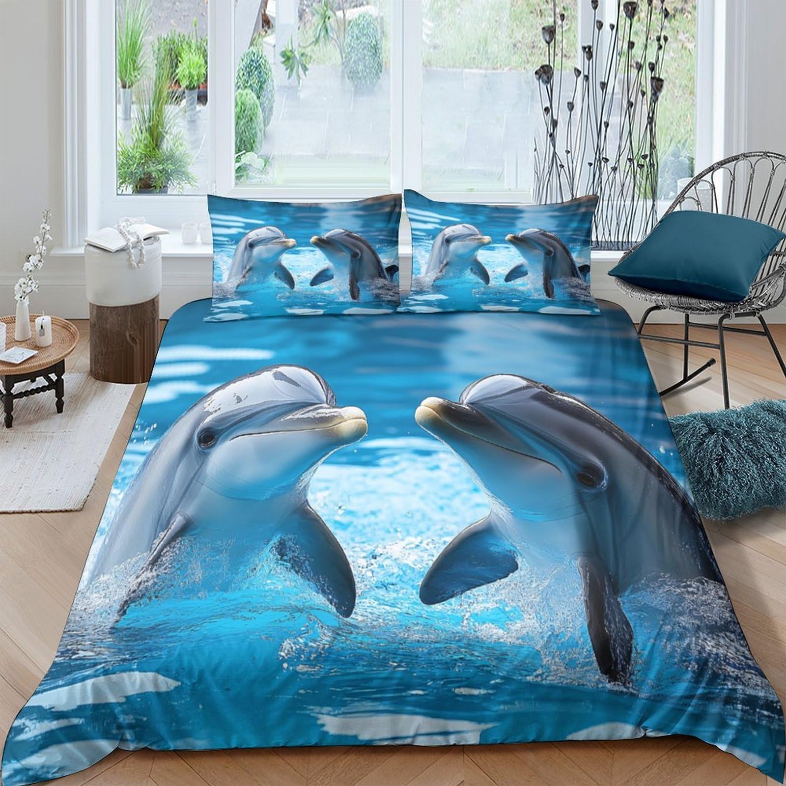 Parure de lit dauphin 140x200cm housse de couette 3D respirante