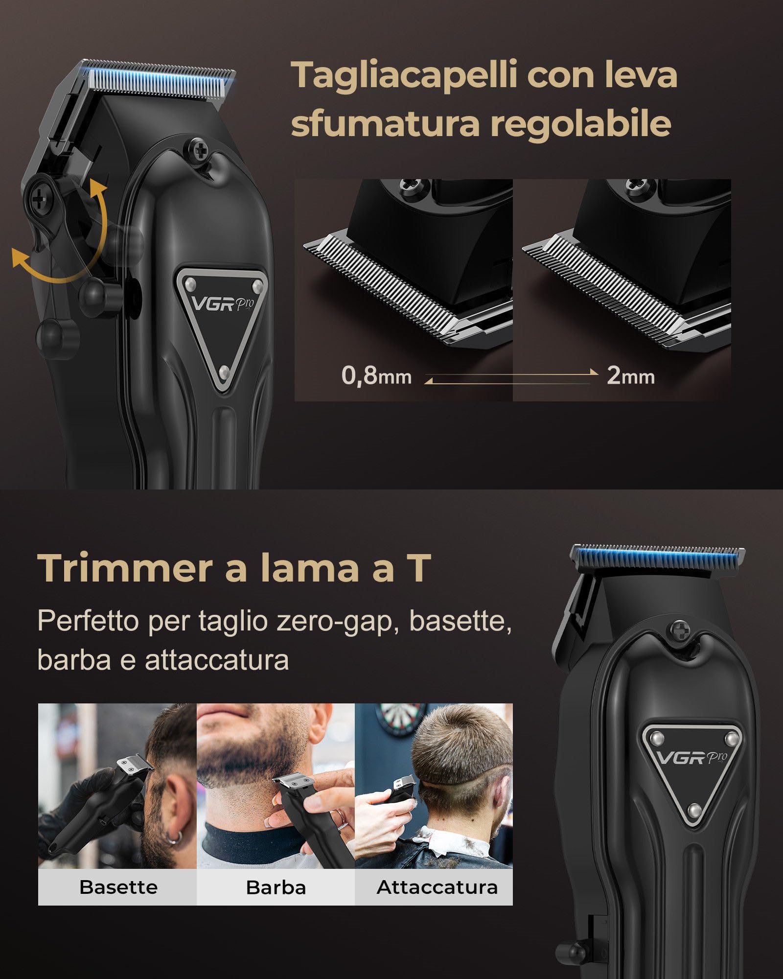 VGRPRO Tagliacapelli Uomo,Kit senza Fili con Tagliacapelli e Trimmer capelli,Batteria a Lunga Durata, Macchinetta per capelli Elettrica per Uso Familiare Barbiere (Nero)