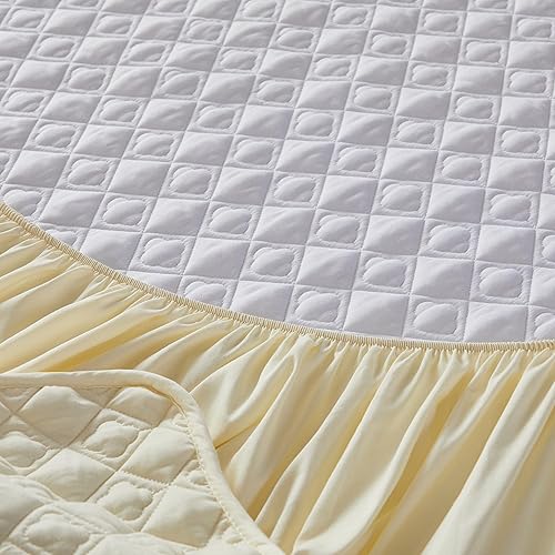 Miniatura 4 de ZIQINPSQ Sábana bajera amarilla tamaño Queen, sábana bajera de bolsillo profundo, cálida para invierno, transpirable, antideslizante, perfecta para