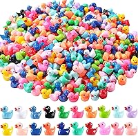 Vista 9 de 100 piezas mini patos con purpurina coloridos pequeños de resina para ocultar figuras de animales de plástico para casa de muñecas, micro casa