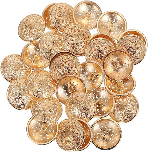 SUPVOX 30 botones metálicos para abrigo chaqueta botón plano redondo de repuesto hebilla hueca suéter de ropa de costura para bricolaje color dorado