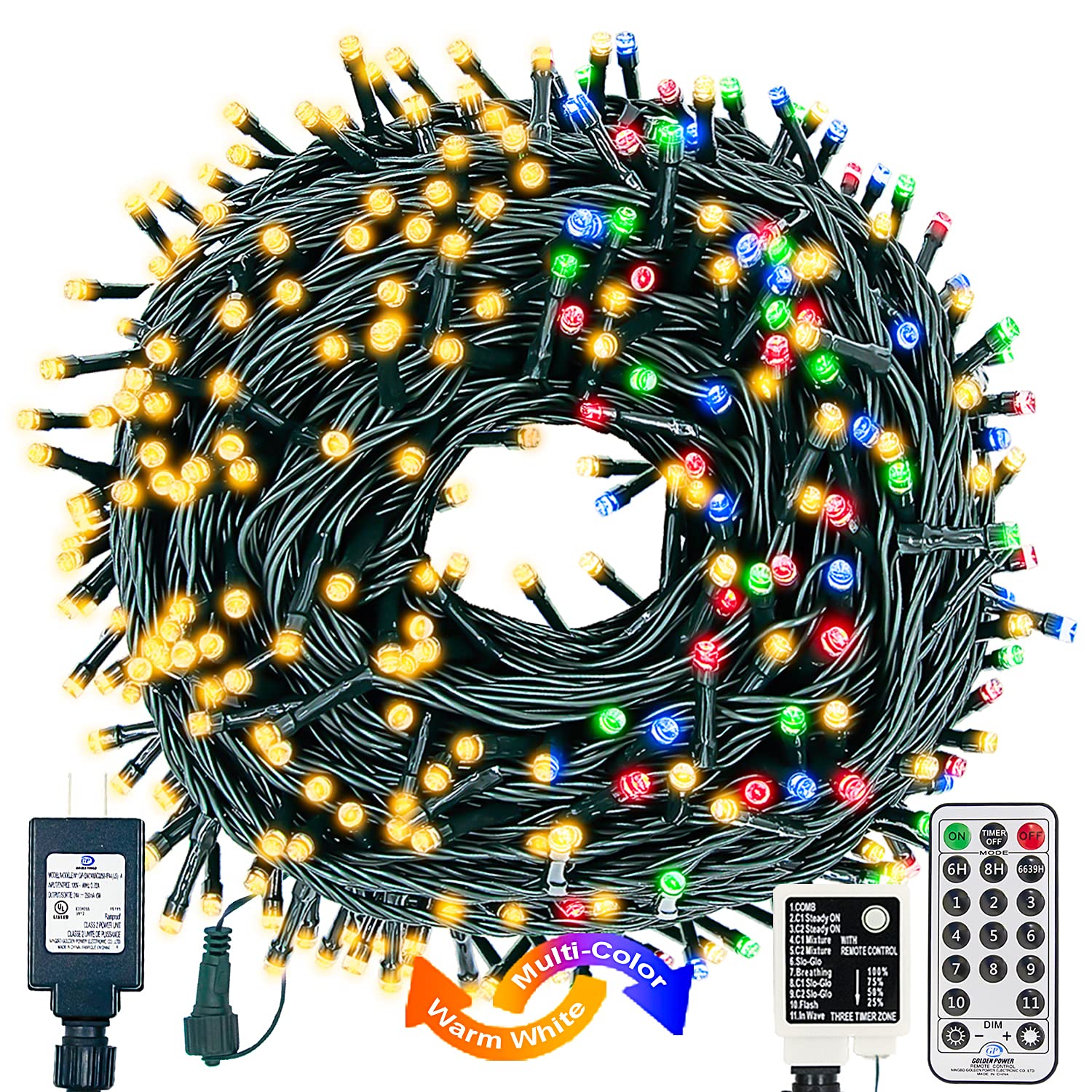 Decute Colors Changing Christmas Tree Lights 4 Colors in 1 String Lights, 11 Modes 500Leds 164FT Extendable Waterproof Indoor Outdoor Fairy Lights Warm White & Multicolor with Timer Remote