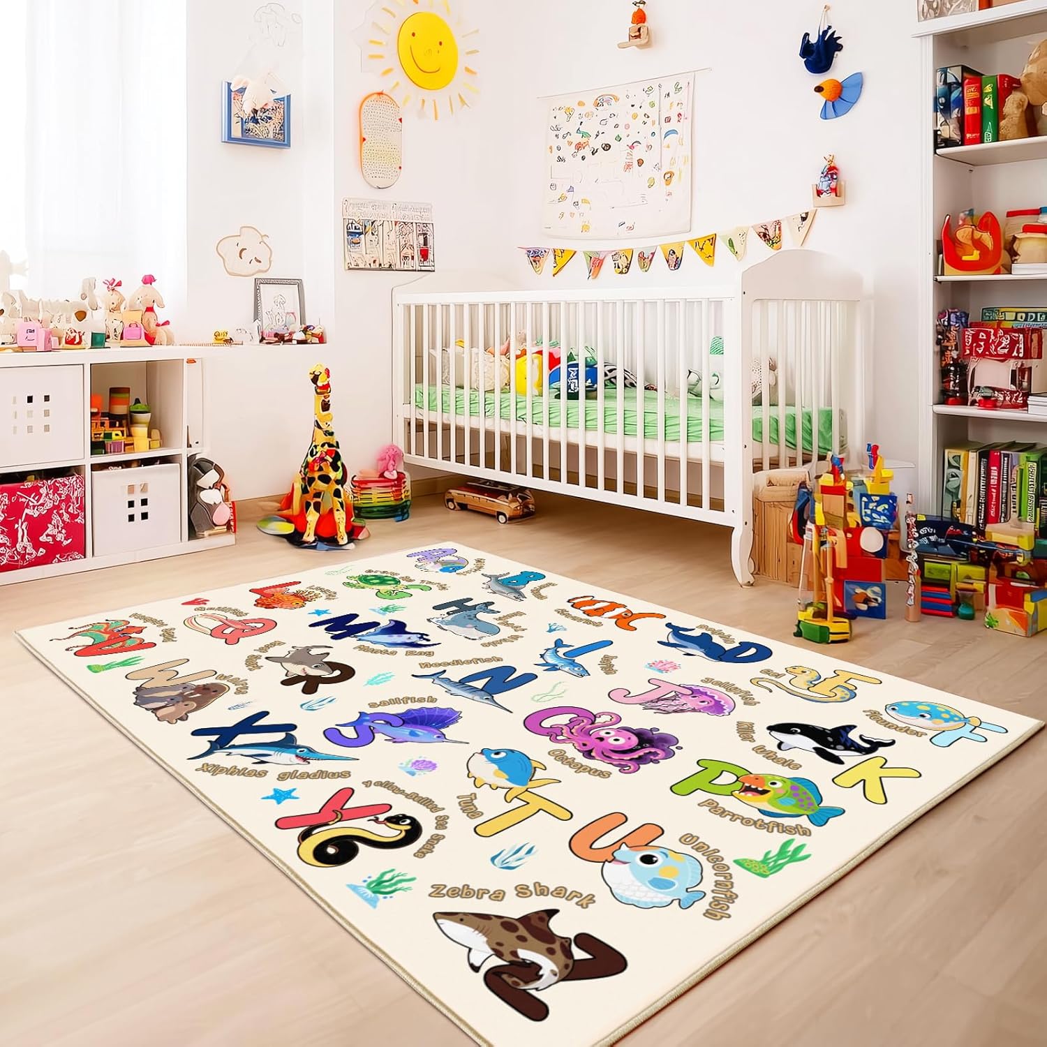 Kids Rugs for Playroom Educational Rug for Learn The ABC Alphabet, Soft Machine Washable Non-Slip Cute Carpet for Classroom Toddler Nursery Kids Room Decor Mat