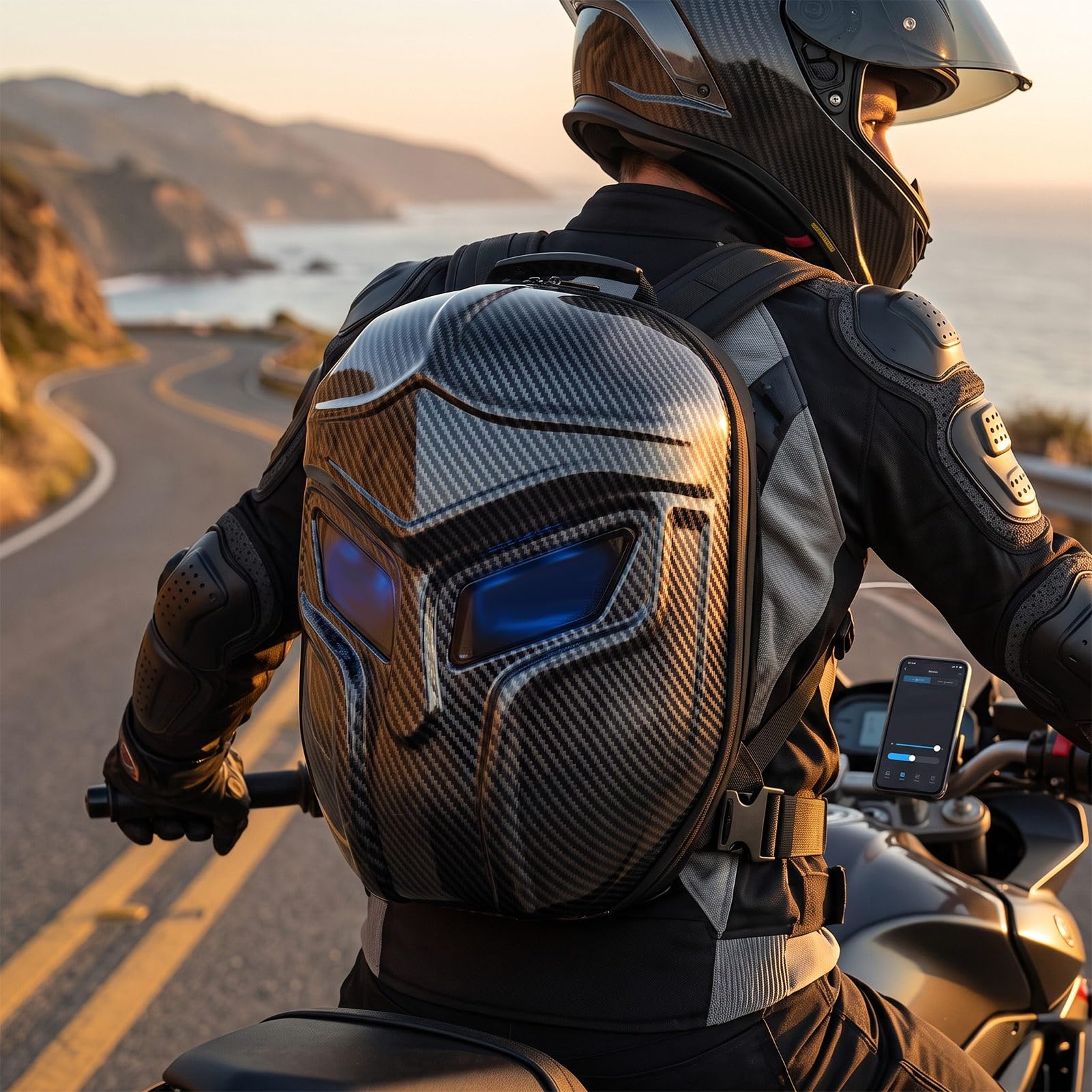 Zaino Moto con Schermo LED, Display Programmabile a Colori Controllo APP Impermeabile Rigido per Casco Laptop e Accessori for Ciclismo Notturno