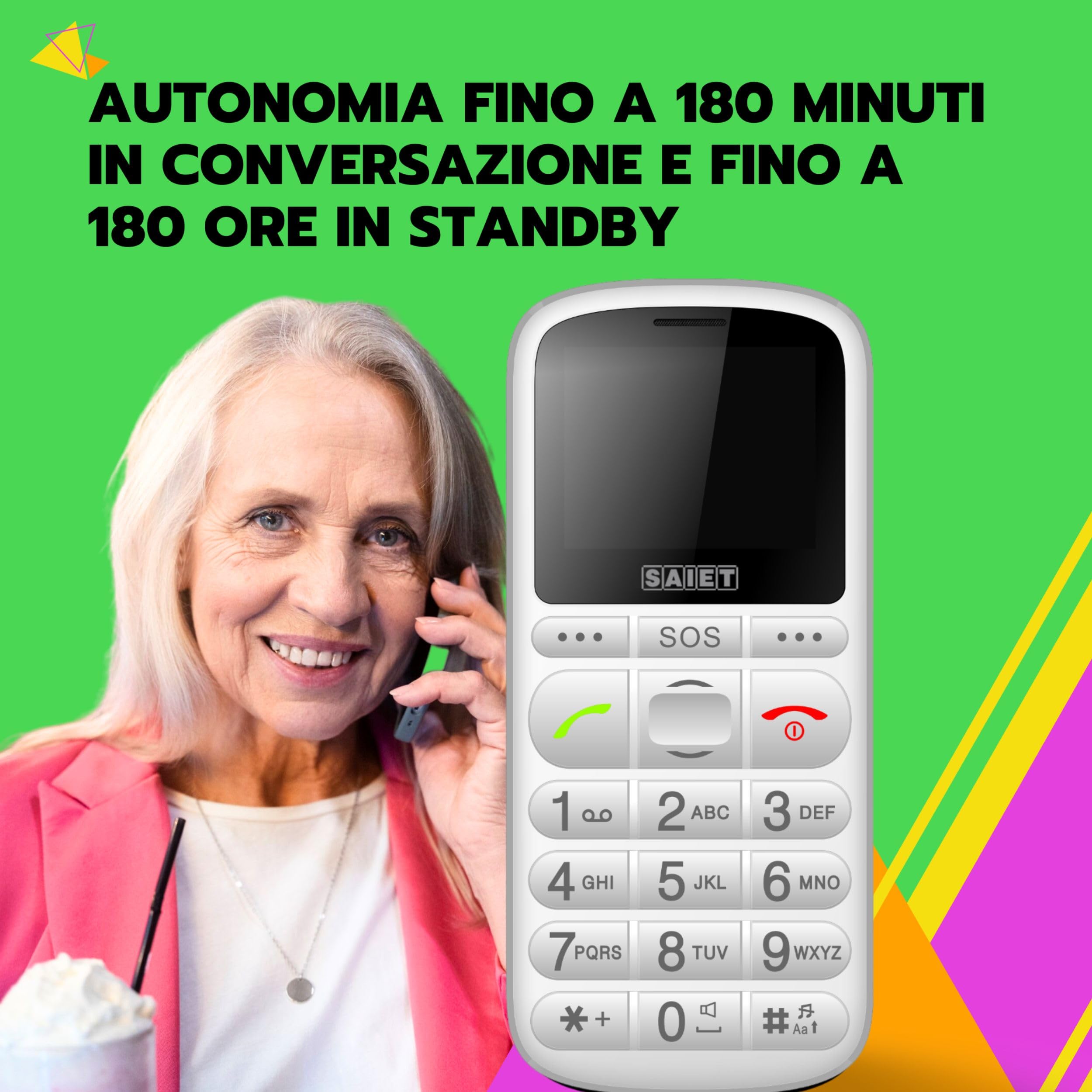 SAIET - Cellulare per Senior Facile da Usare PRONTO MAX - Telefono per Anziani con Tasti Parlanti e Caratteri Grandi - Bianco