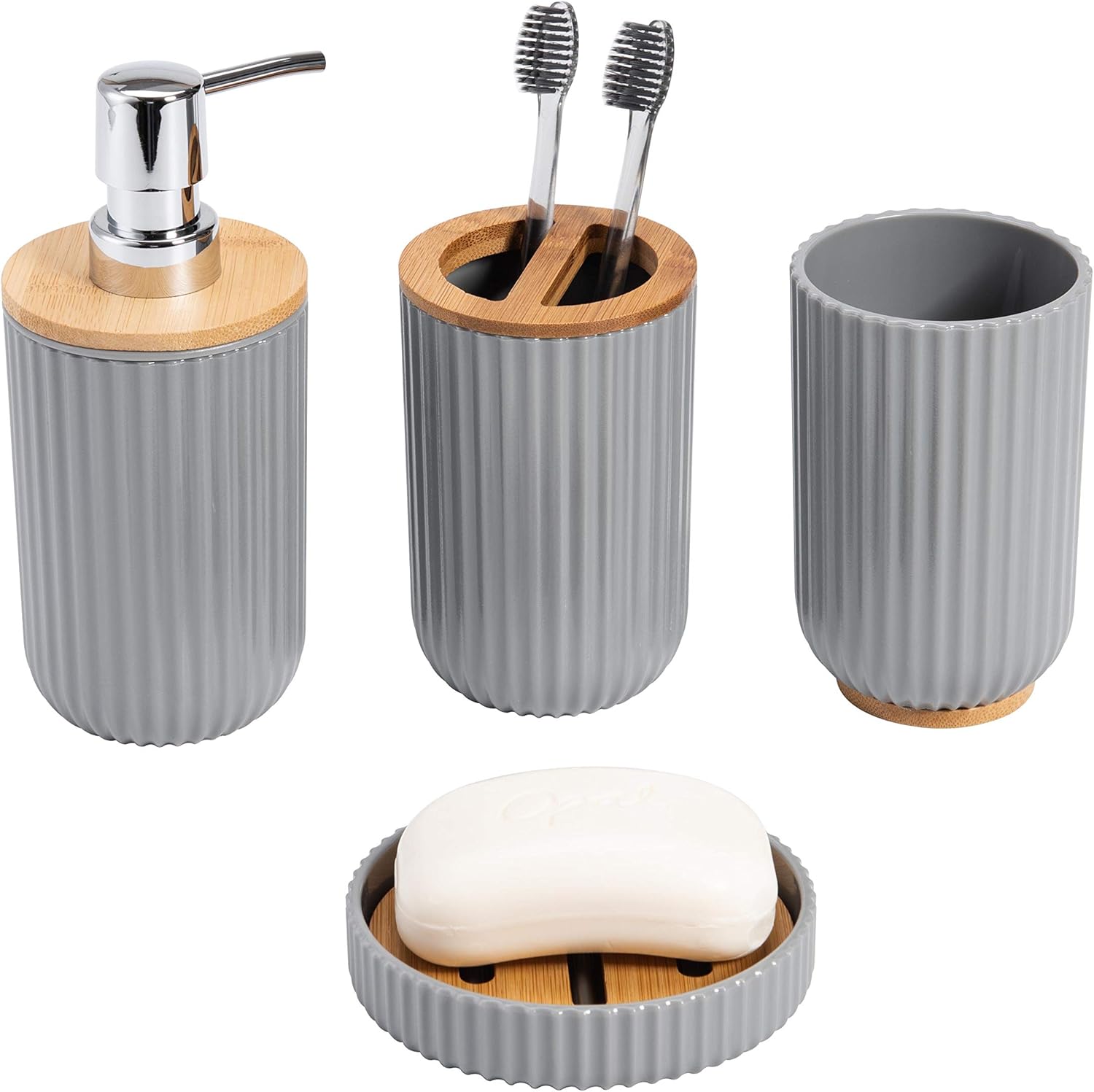 KRALIX Four Piece Bathroom Vanity Accessory Set Includes Toothbrush