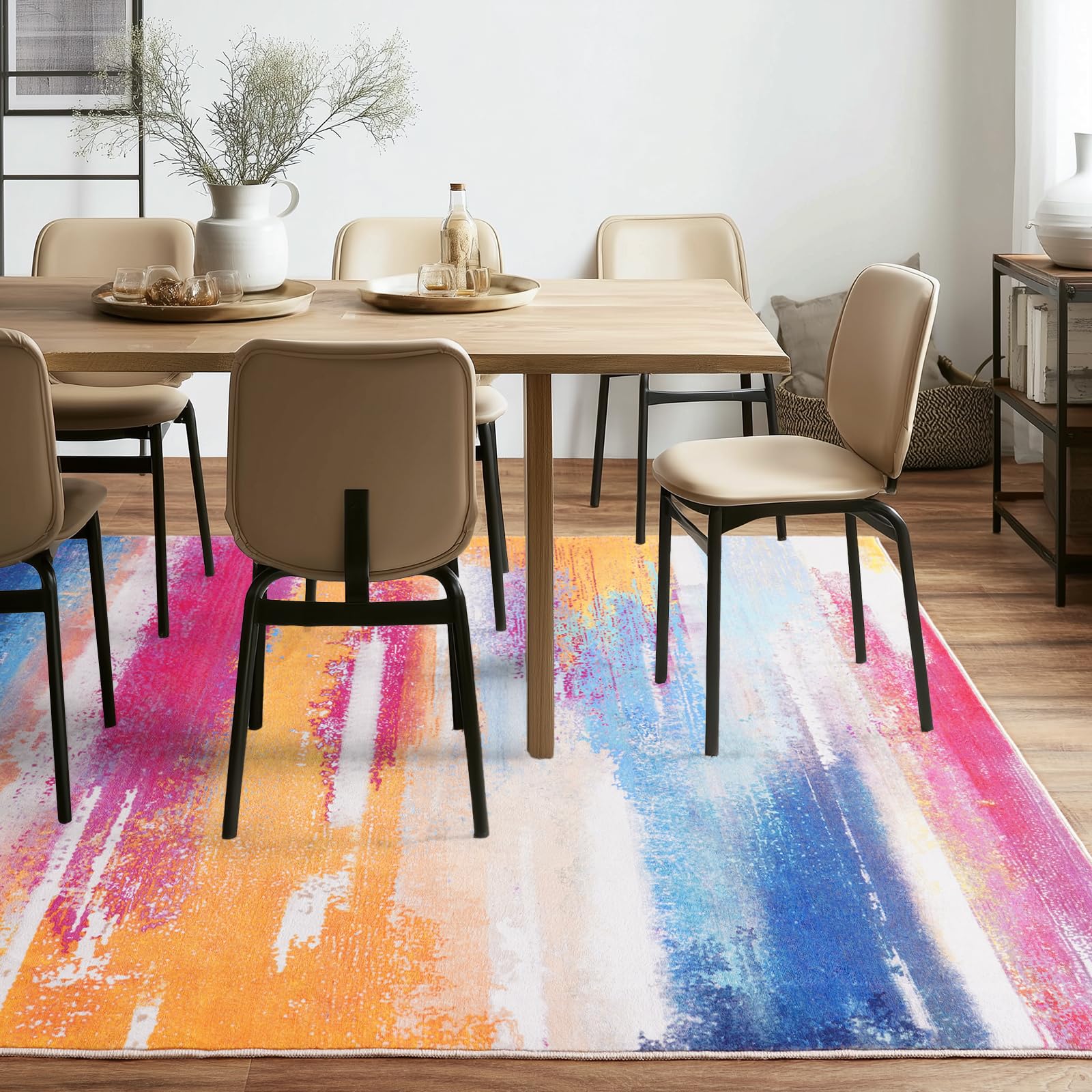 Rezutan Waschbarer Teppich Wohnzimmer Modern Abstrakt Mehrfarbig 160x230cm，
