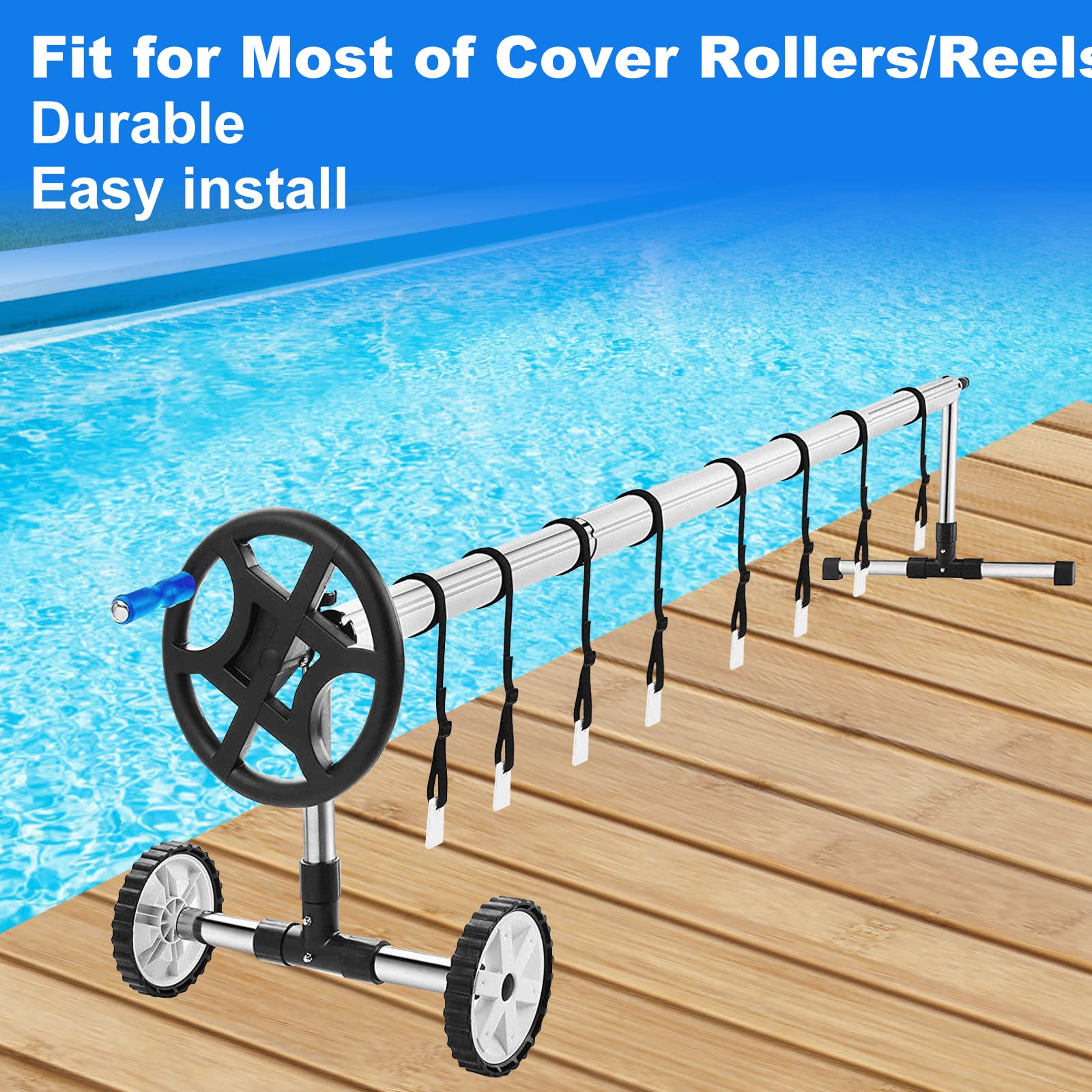 S-Union Kit de Fijación para Carrete de Cubierta Solar,Kit de Correas de Manta Solar para Piscina Universal enterrada Que Incluye 8 Correas de Nailon con lengüetas, 8 Placas de cordón, 8 Hebillas