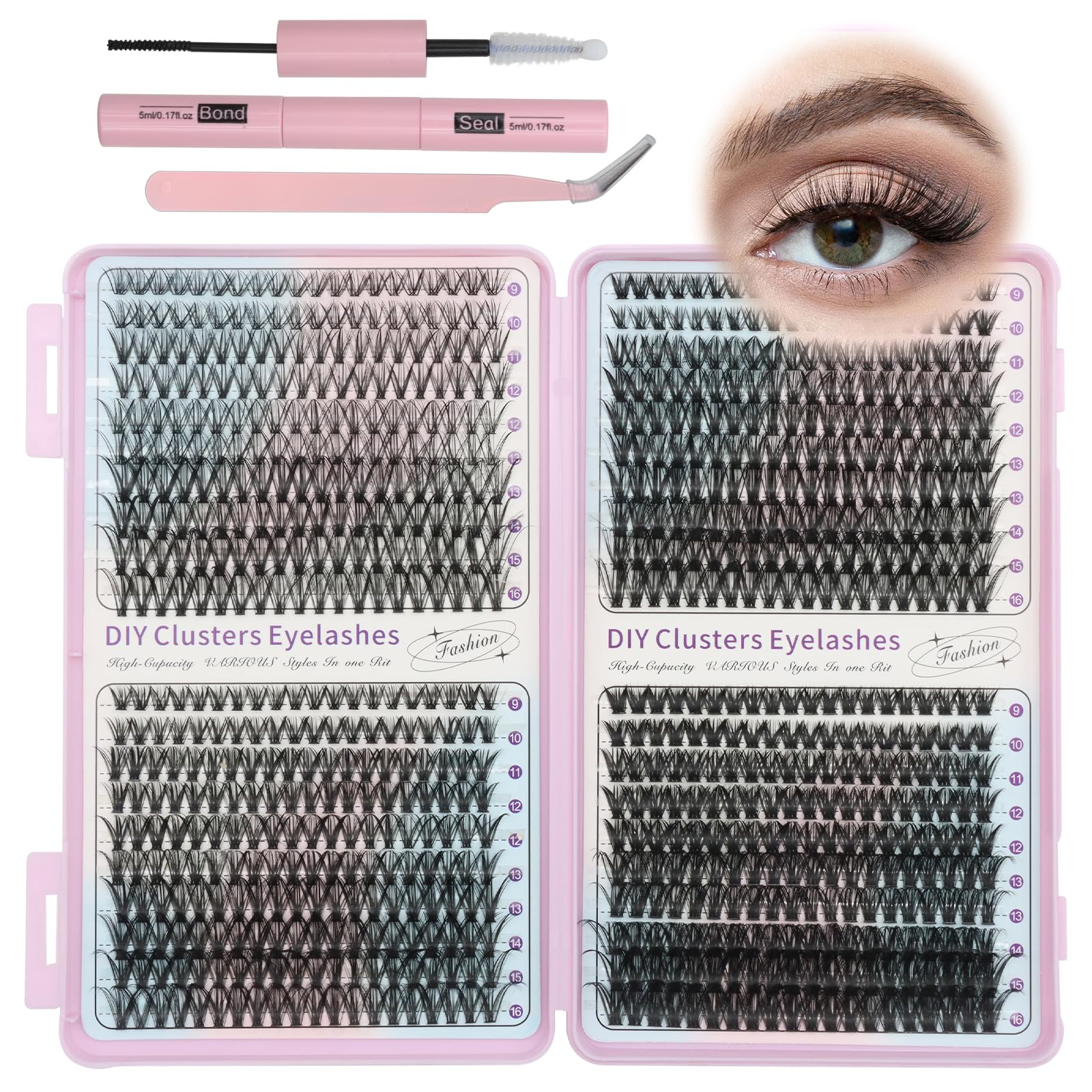 VEGCOO 800 Pezzi Ciuffetti Ciglia Finte Kit, 30D-40D-50D-60D DIY Kit Extension Ciglia, 9-16mm Curl Ciglia Finte Ciuffetti per Uso Personale e Domestico Lash Clusters
