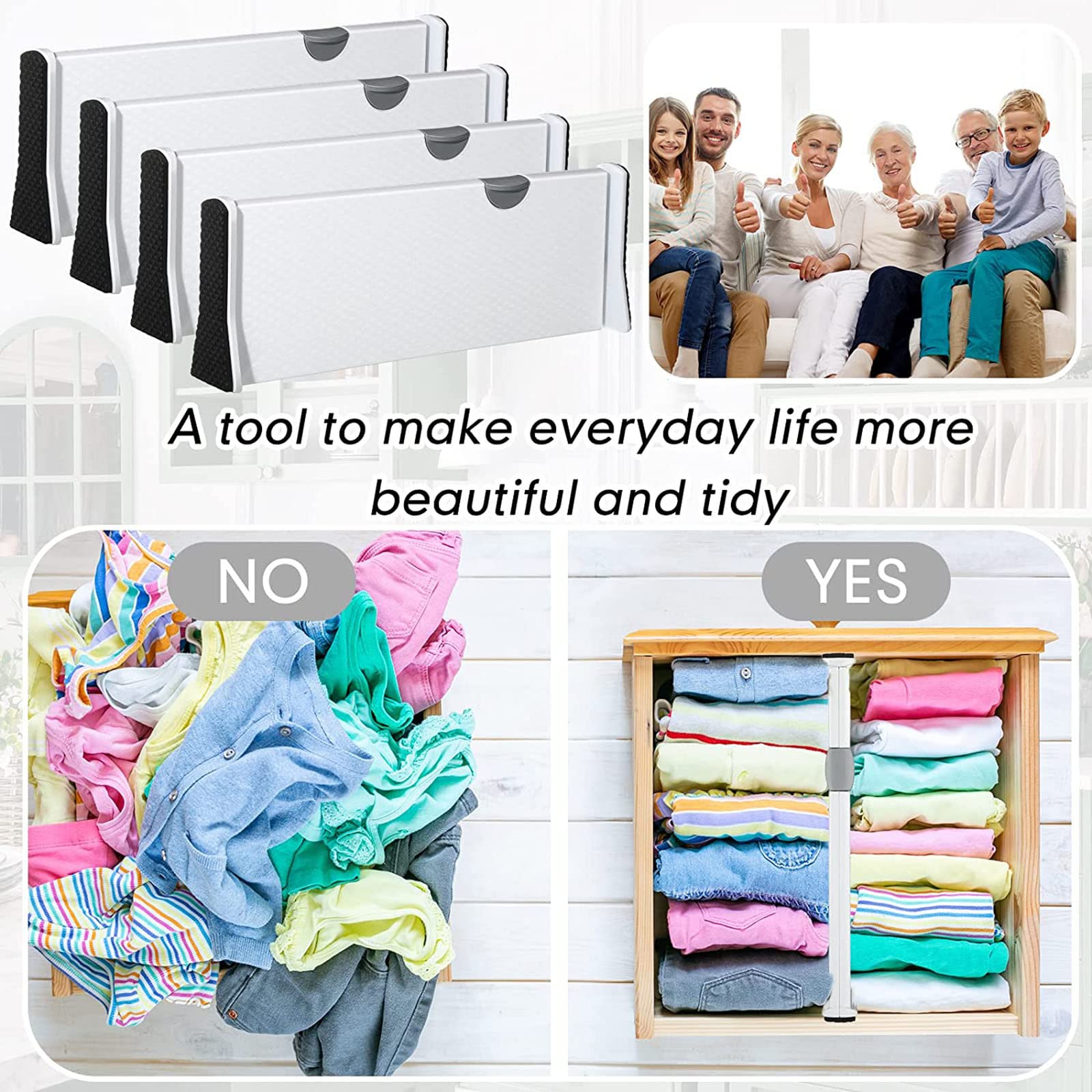 Divisori per cassetti - 4 Pollici di Altezza, divisori Regolabili per Cucina, cassettiere - Organizzatori per Abbigliamento, Vestiti per Bambini, Utensili,Confezione da 6 Separatori per cassetti