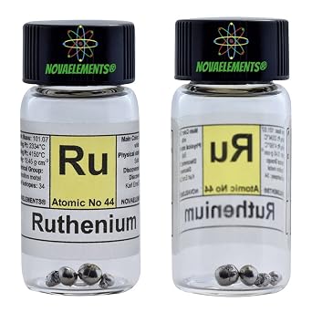 Ruthenium Metallic Element 44 Ru, Pure Sample 0.5 Grams 99.99% in Glass Vial with Label