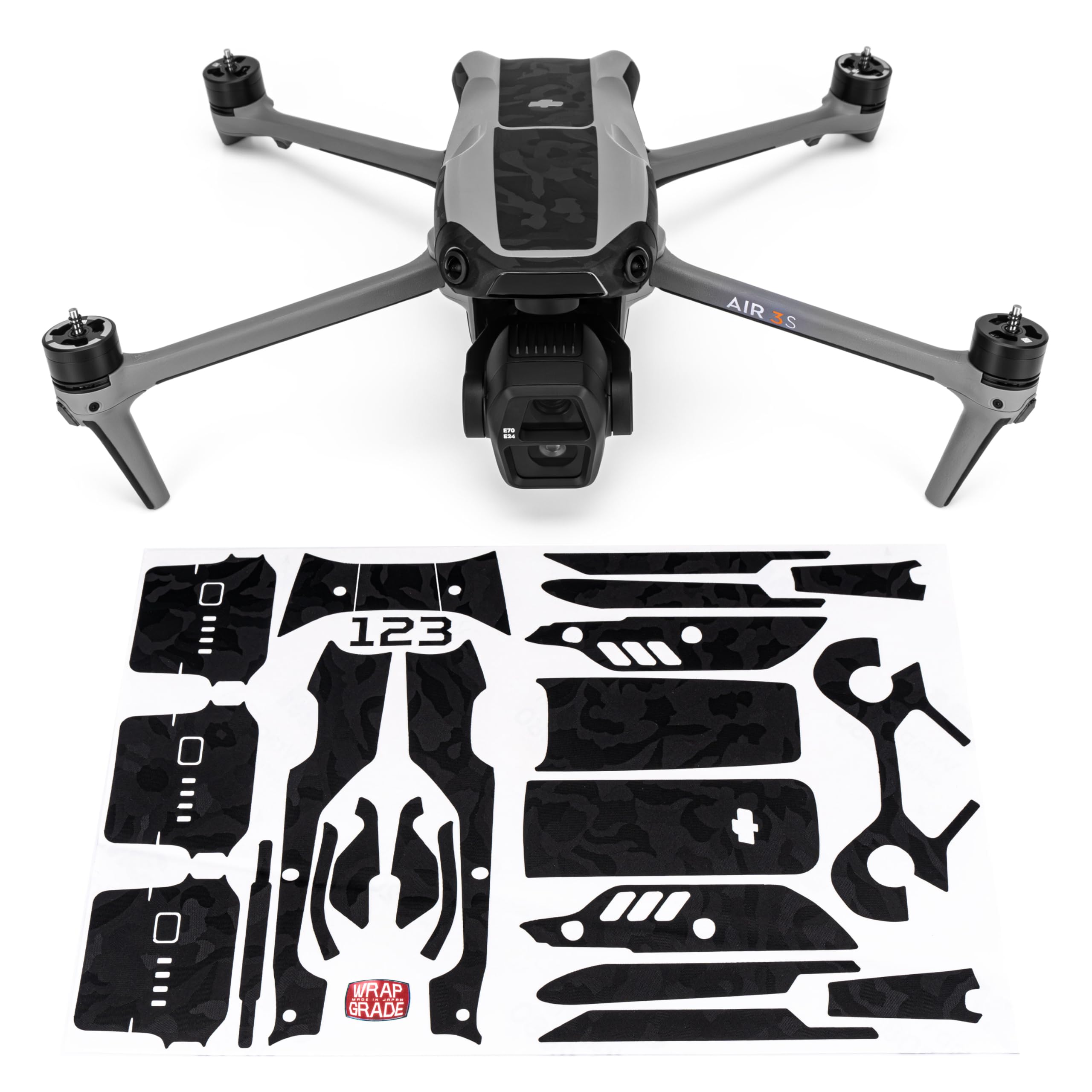 WRAPGRADE Skin Decal Sticker Accent Color Compatible with DJI Air 3S (Black Bumpy Camo)