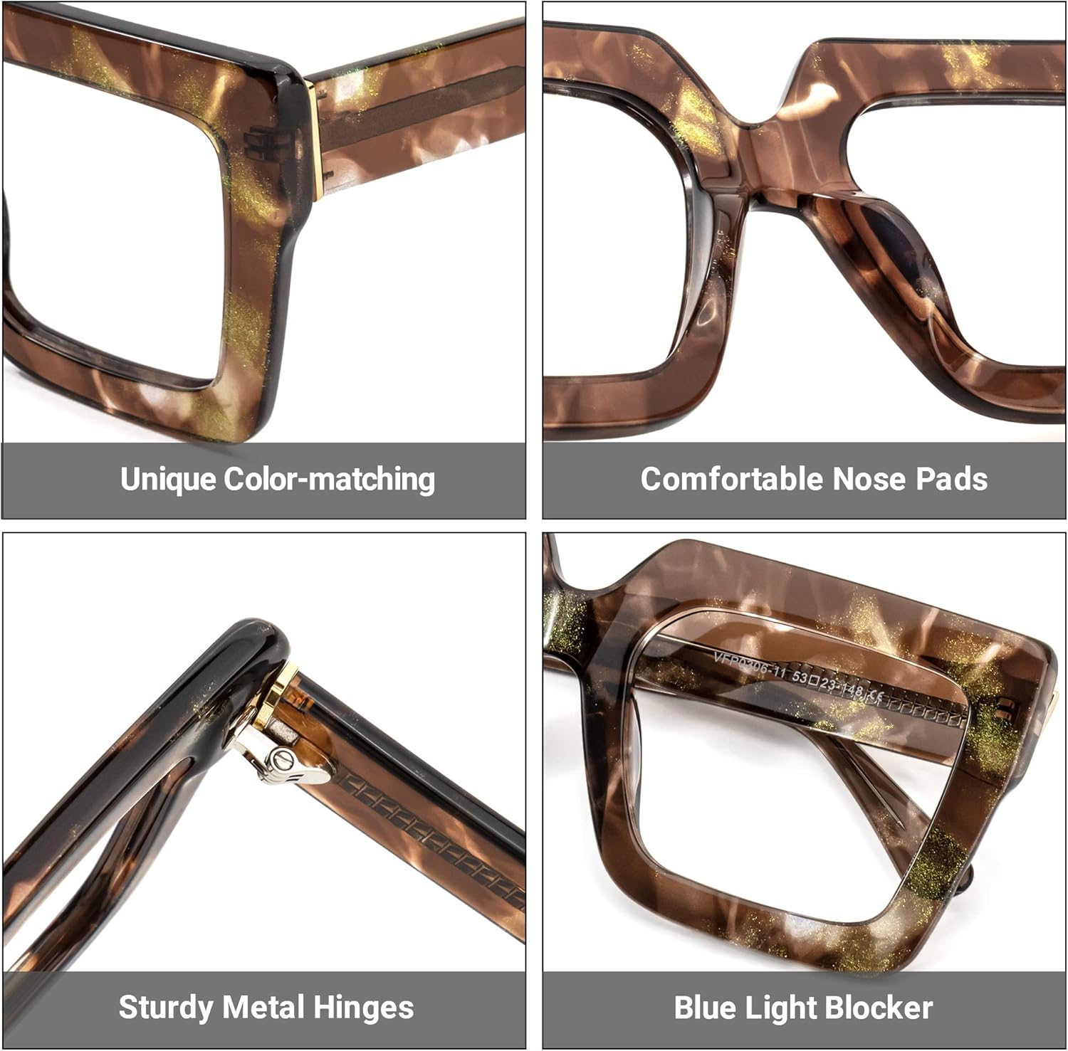 Zeelool Stylish Thick Oversized Square Blue Light Blocking Glasses for Women 100% UV400 Protection Brandon VFP0306 - Image 2